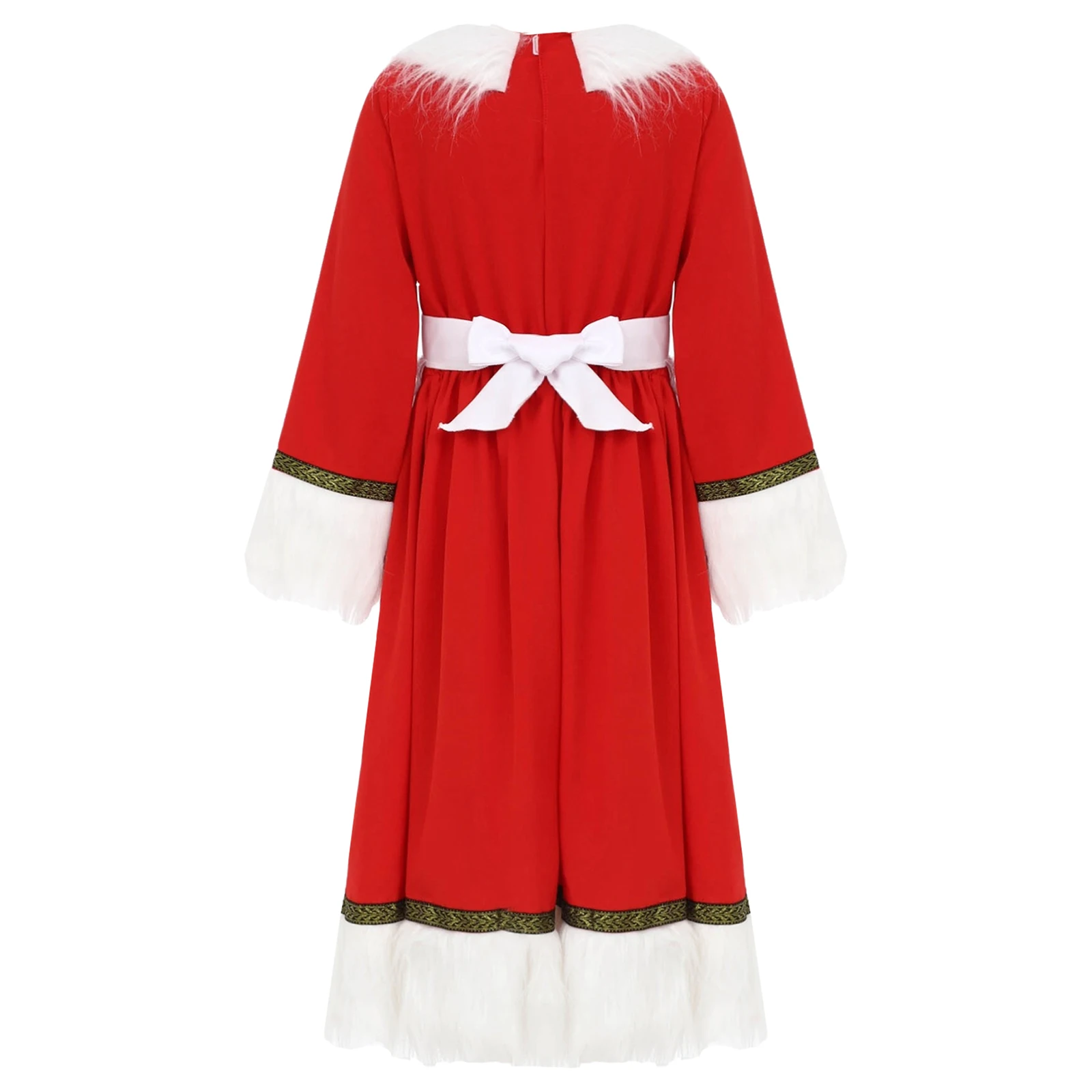 أطفال بنات سانتا كلوز زي عيد الميلاد تأثيري فستان البدلة كم طويل زر تكدرت فستان أحمر مخملي مع قبعة المئزر وتتسابق #4