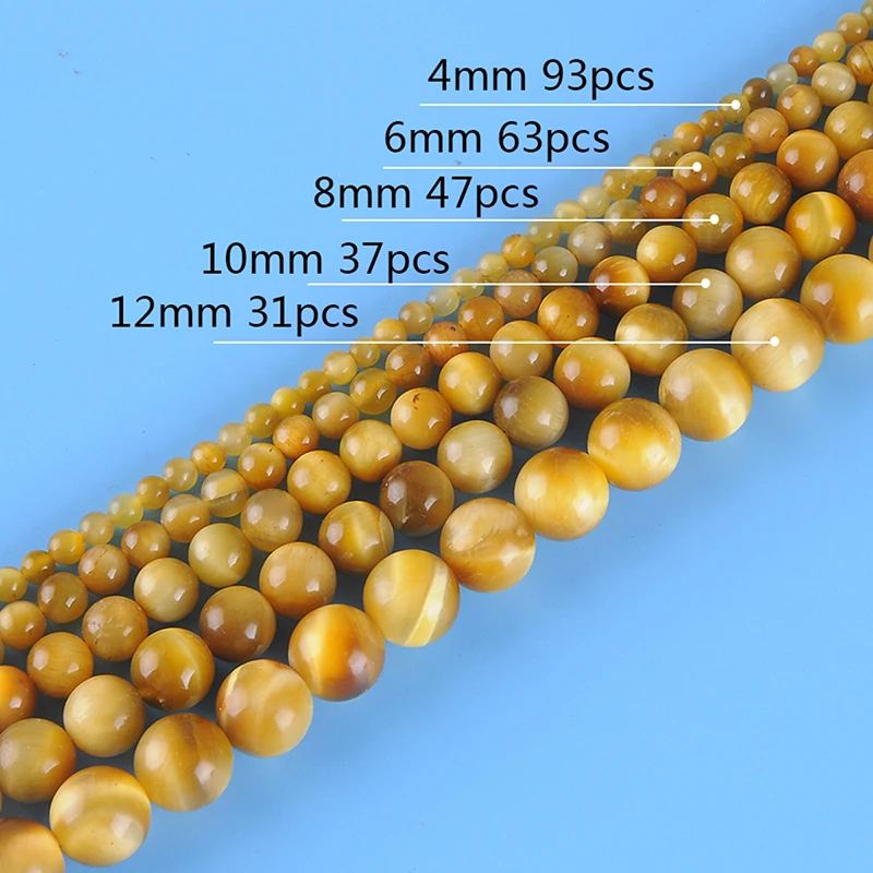 4/6/8/10mm Natural Stone Wholesale Golden Tiger Eye Gemstone Stone For Diy Jewelry Bracelet Necklace Making 15”