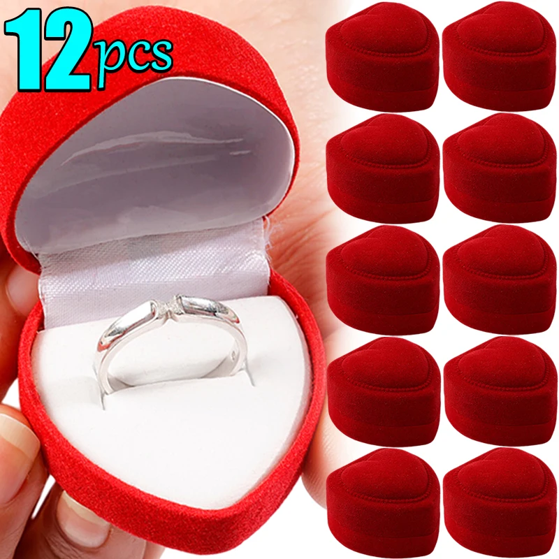 

12PCS Red Heart Shaped Ring Box Jewelry Box Case Earrings Display Cases Holder Gift Boxes Jewelry Packaging Organizer Wedding