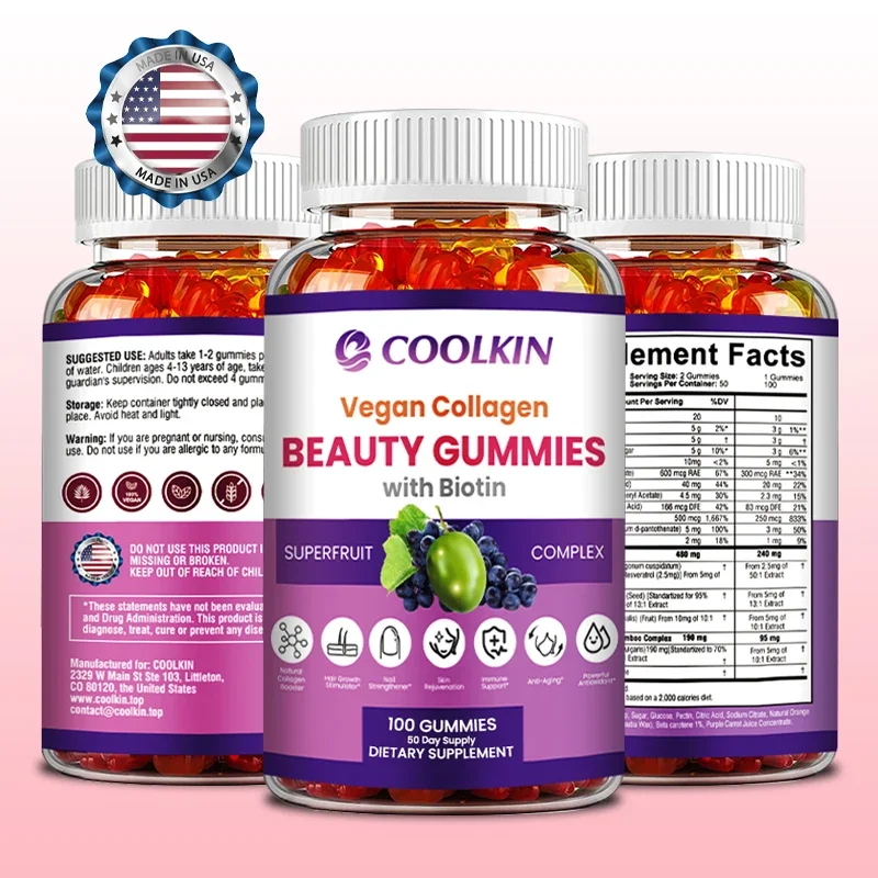 Vegan Collagen Beauty Gummies with Biotin - Supports Healthy Hair, Skin and Nails