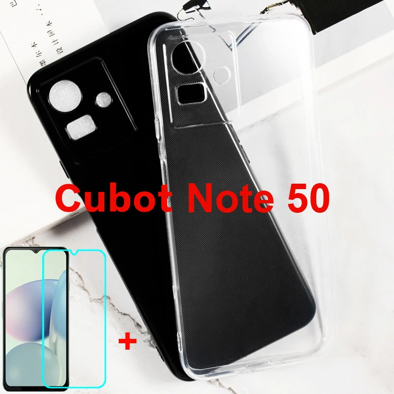 2in1 Tempered Glass For Cubot Note 50 Case Silicon Capa Soft TPU Transparent Phone Cover For Etui Cubot Note 50 Screen Protector