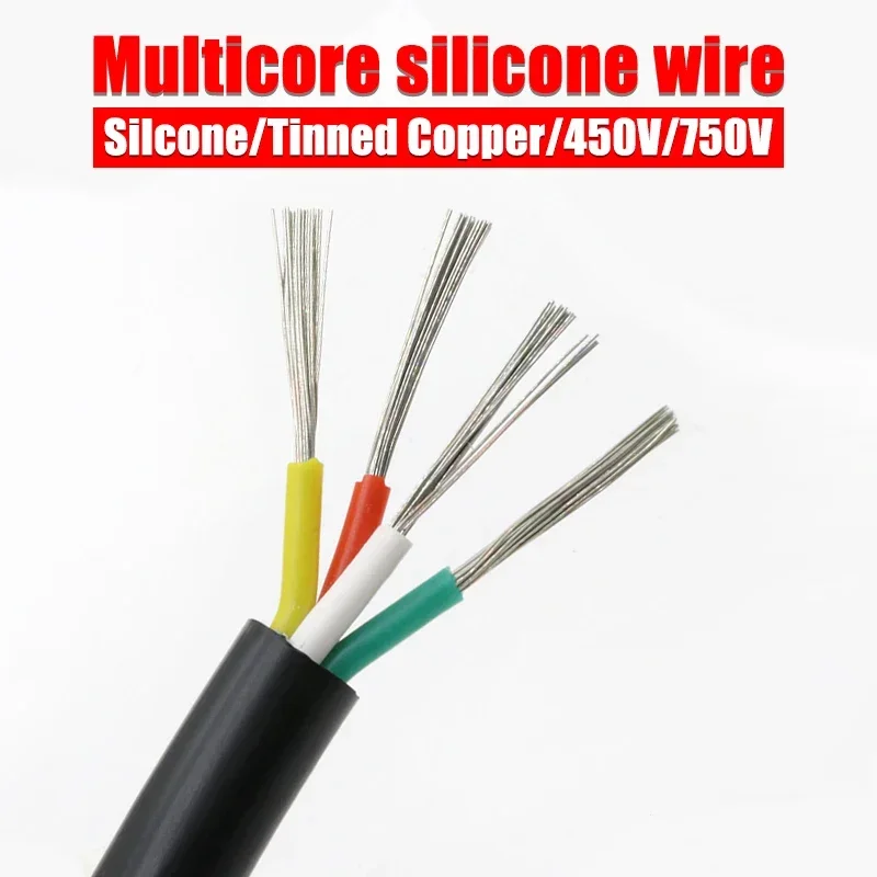 

Black Multicore Heat resistant Silicone wire Square 0.3mm ~ Square 6mm 2 3 4 6Cores Tinned Copper soft cable Electrico wire