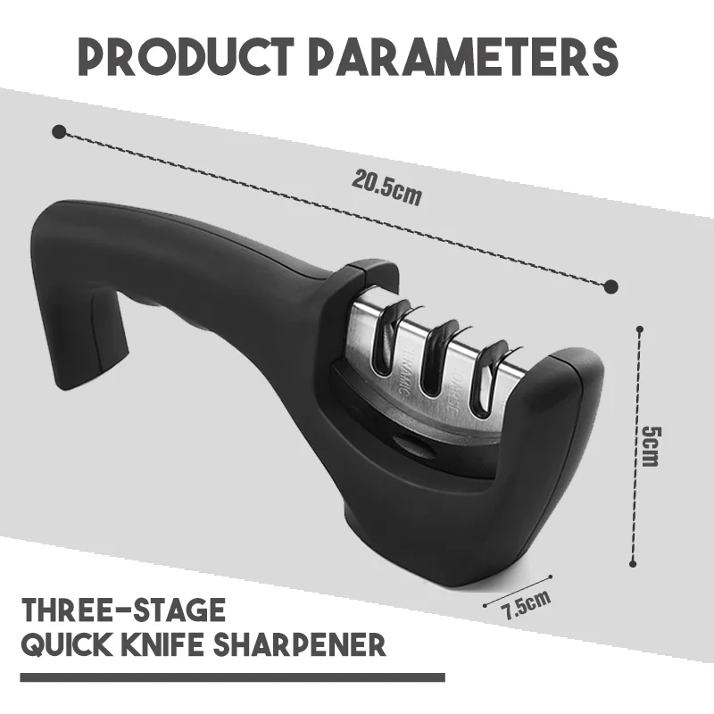 3-in-1 cocina Knife Accessories: 3-Stage Knife Sharpener Helps Repair, Restore, Polish Blades (Black)