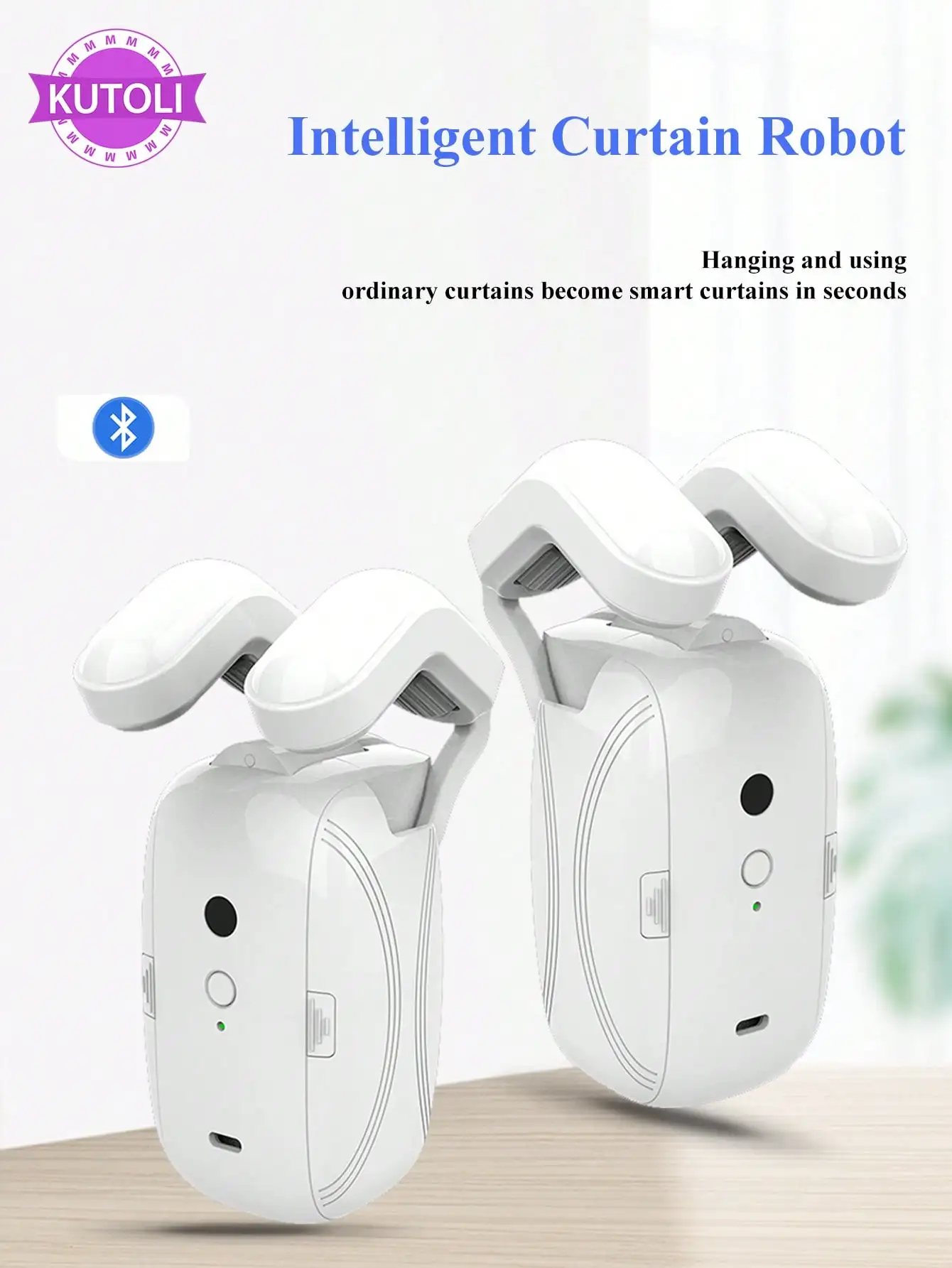 Tuya Smart Curtain Robot Roman Rod Track APP Short-range Control, hand-pull start, light/temperature sensitive closing