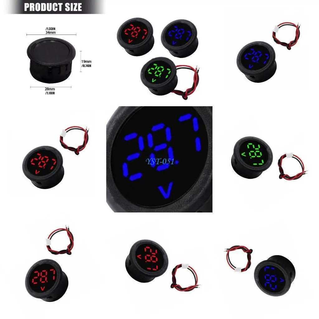 

E15A 5-100V LED Digital Display Circular Two-wire Voltmeter Digital Voltmeter Head Display Reverse Connection Protective Tool