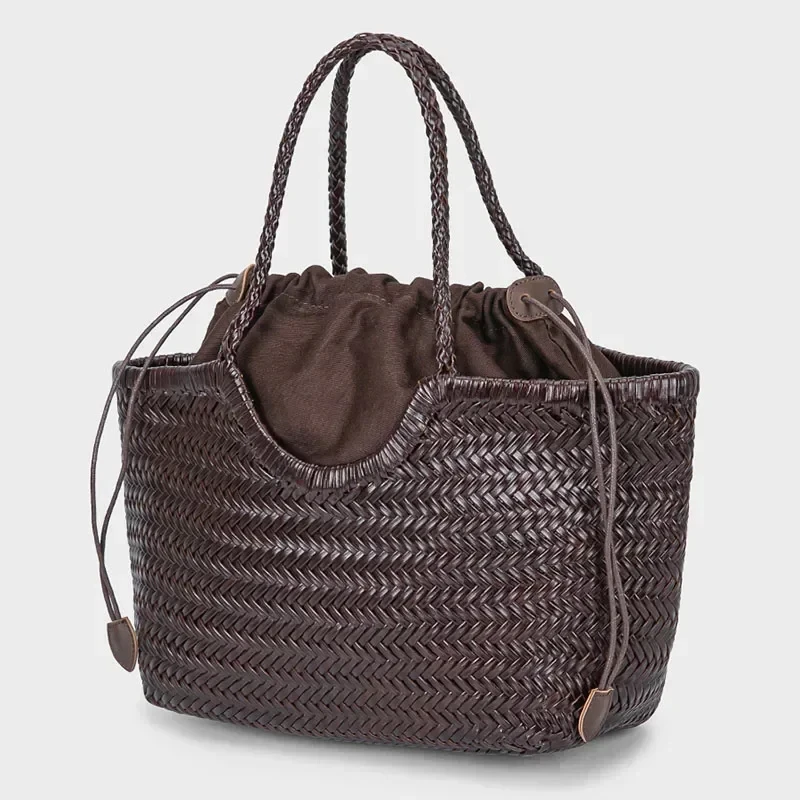 2026 Handbags Women Genuine Leather Shoulder Bag Weaving Casual Shopping Bag Vintage Basket Big Tote Weave Underarm Shoulder