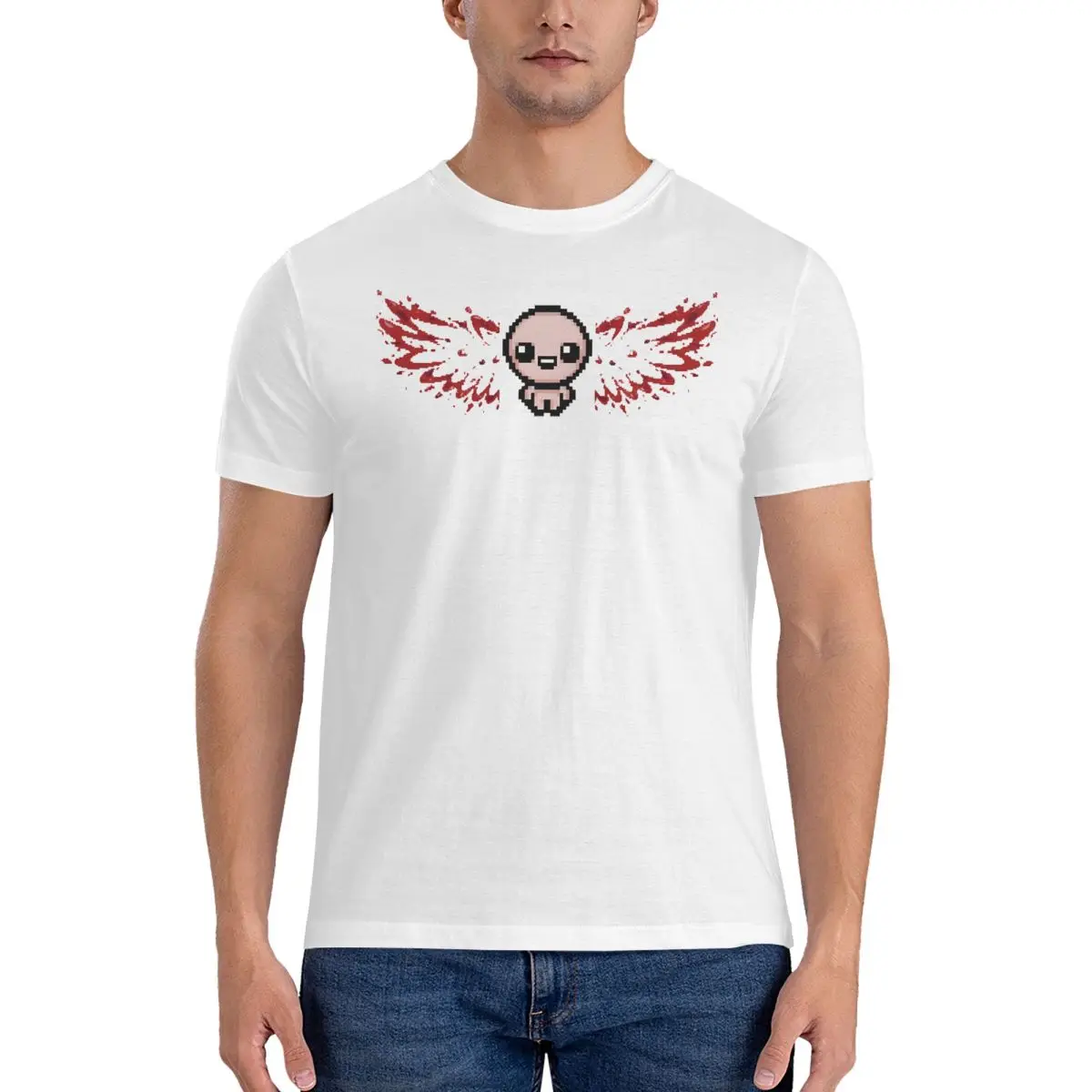 Camiseta de manga corta con cuello redondo, ropa de verano de algodón puro, diseño creativo, Happy The Binding of Isaac, Blood Angel