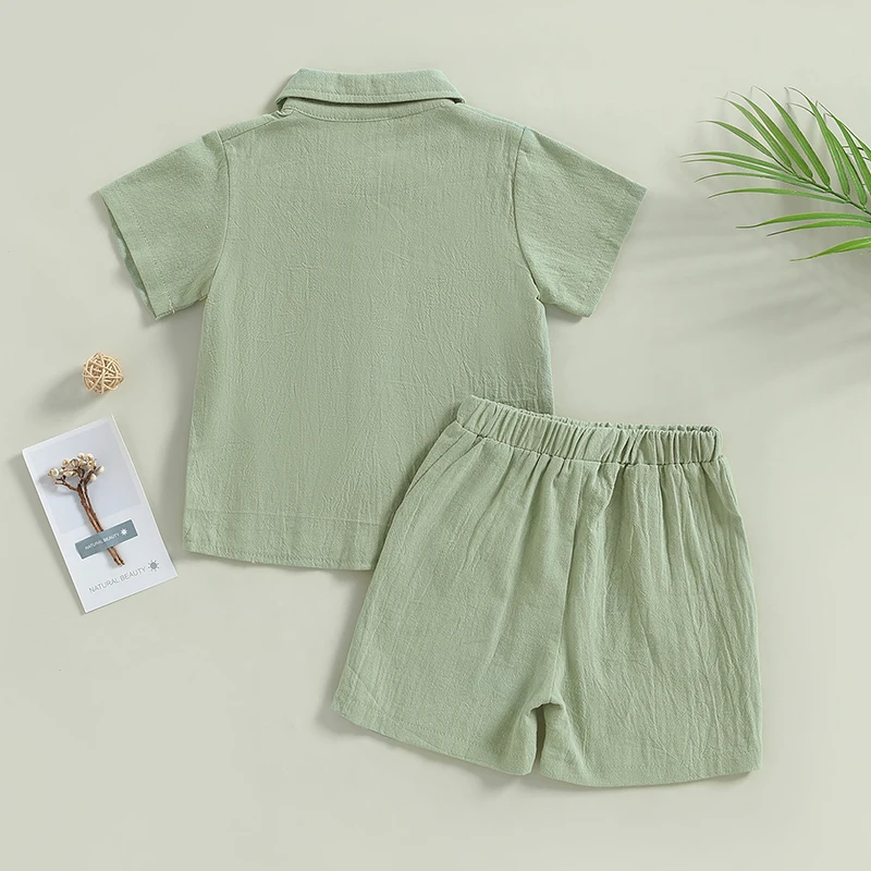 Kids Boys Casual Outfit Set Cotton Baby Boys Costume Summer Boy Clothing Set Short Sleeve Button Shirt with Elastic Waist Shorts