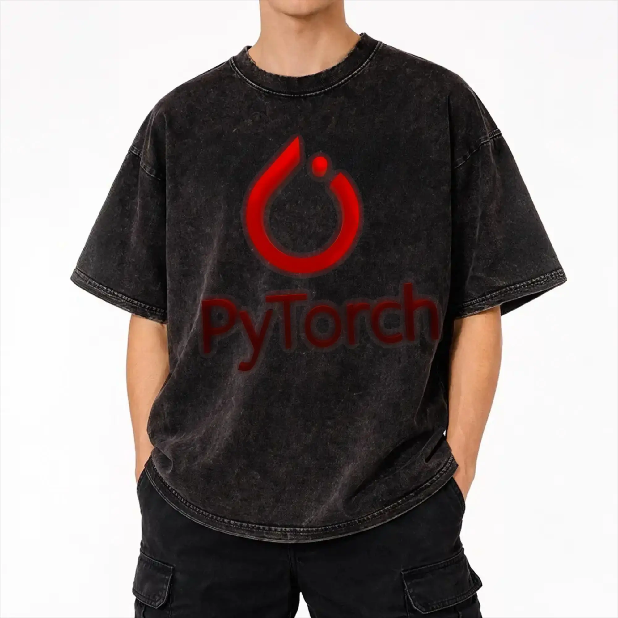 Pytorch Washed T Shirts Streetwear Hip Hop Retro T-Shirt  Tees Tops for Men Women Cotton Harajuku