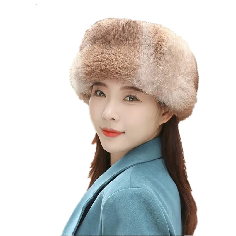 Russian Hat for Women Real Rabbit Fur Hat Winter Female Outdoor Warm Fluffy Beanies Hat Snow Bucket Cap Fashion Ushanka