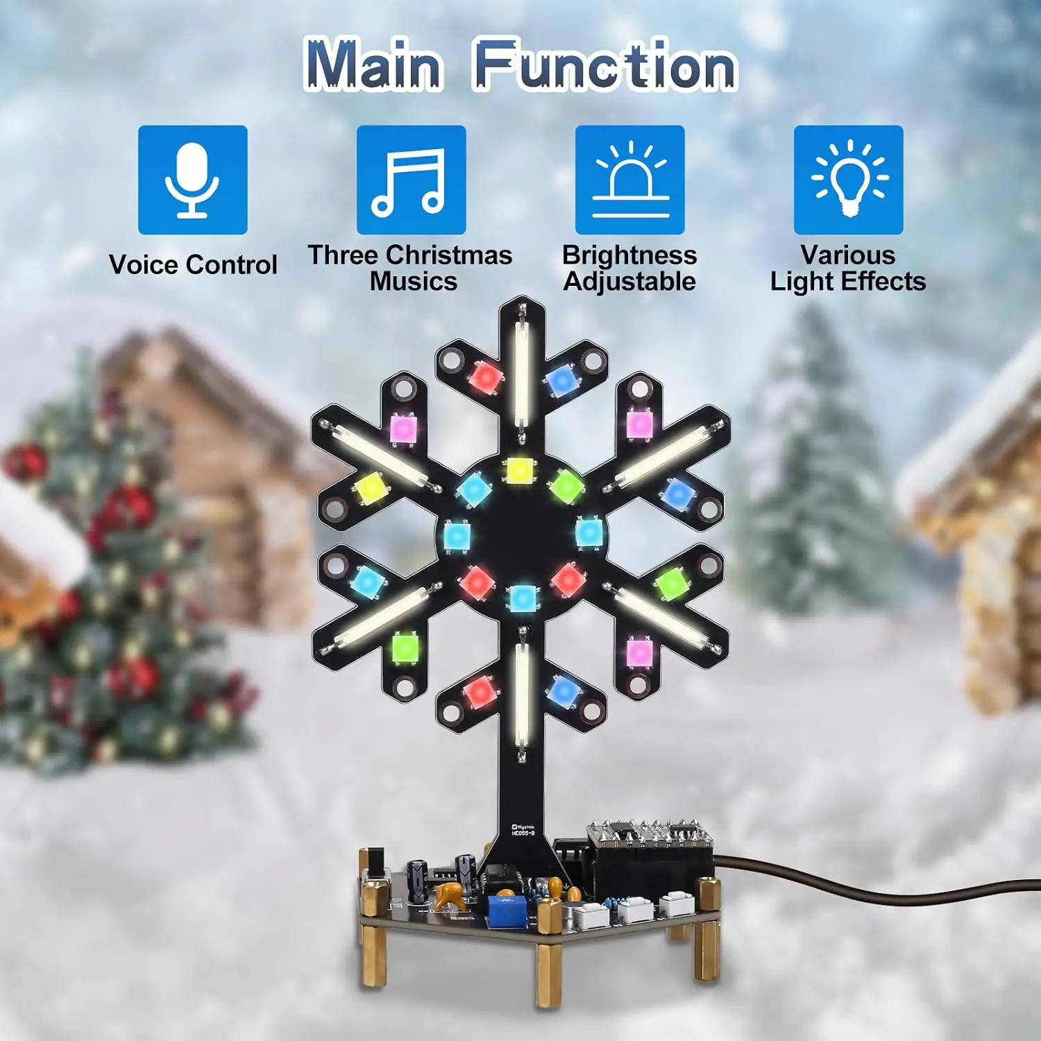 DIY Voice-Activated LED Spectrum Light Electronics Kit RGB Snowflake Light Soldering Project for Students Adults & Home Decor