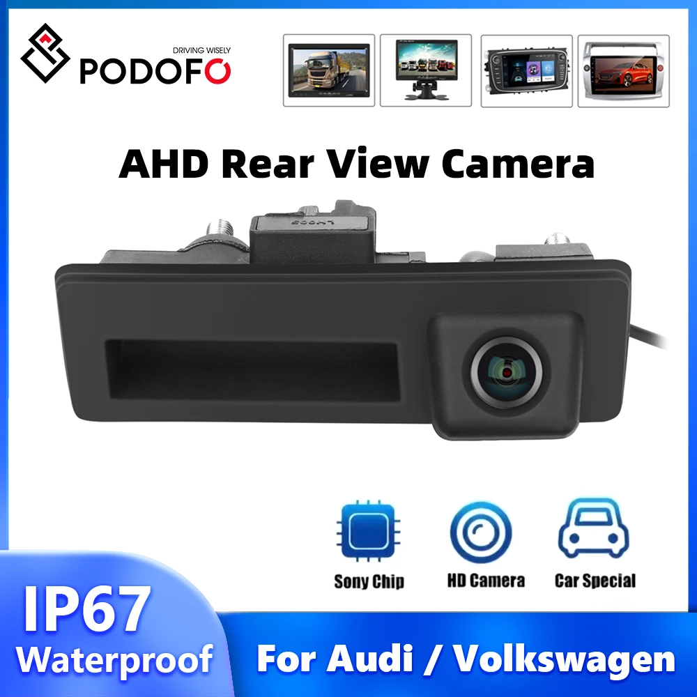 Podofo Backup Camera AHD Rear View Camera Car Back Reverse IP67 Waterproof Night Vision Parking Assistance For Volkswagen/Audi