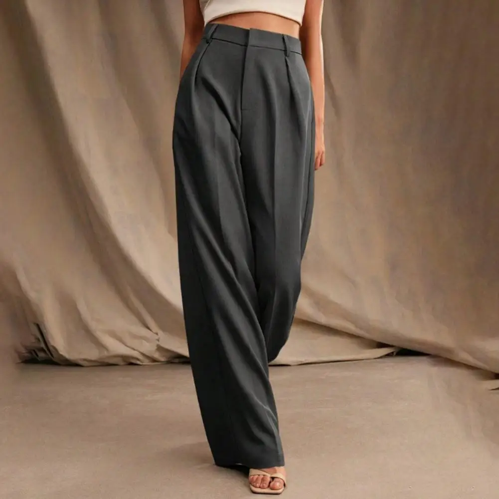 Мешковатые брюки, модные женские элегантные однотонные брюки с высокой талией и широкими штанинами, повседневные свободные прямые брюки, женские