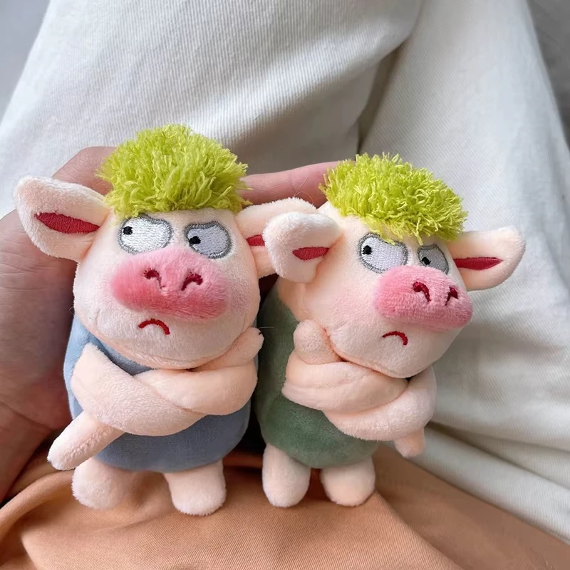 

Adorable Green Hair Plush Animal Keychain Funny Angry Pig Doll Pendant Soft Stuffed Toy for Car And Backpack Decoration Gift