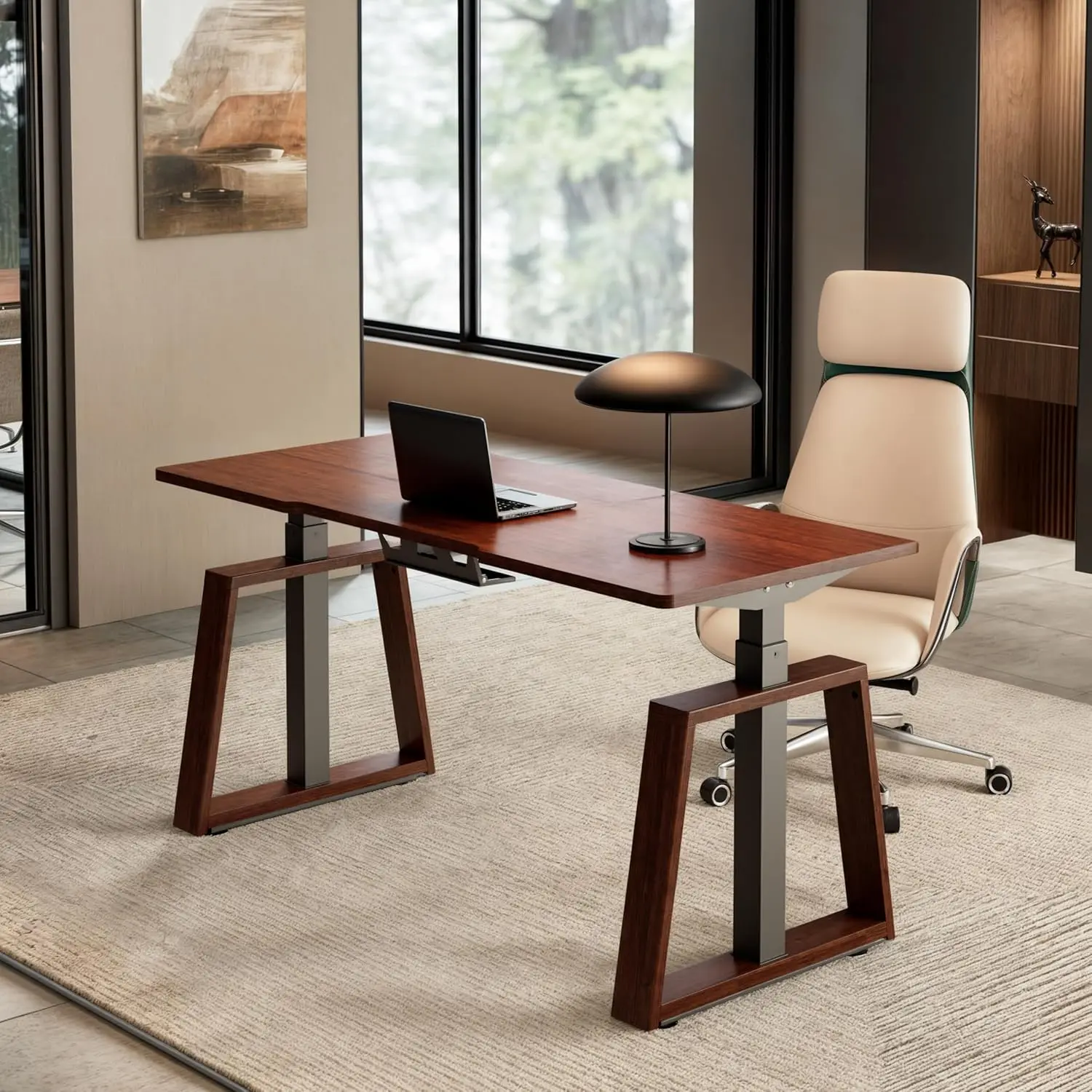 

Электрический стоячий стол, 63-дюймовый компьютерный стол для руководителя, стол с регулируемой высотой, современный стол с трапециевидной ножкой, умное приложение и до