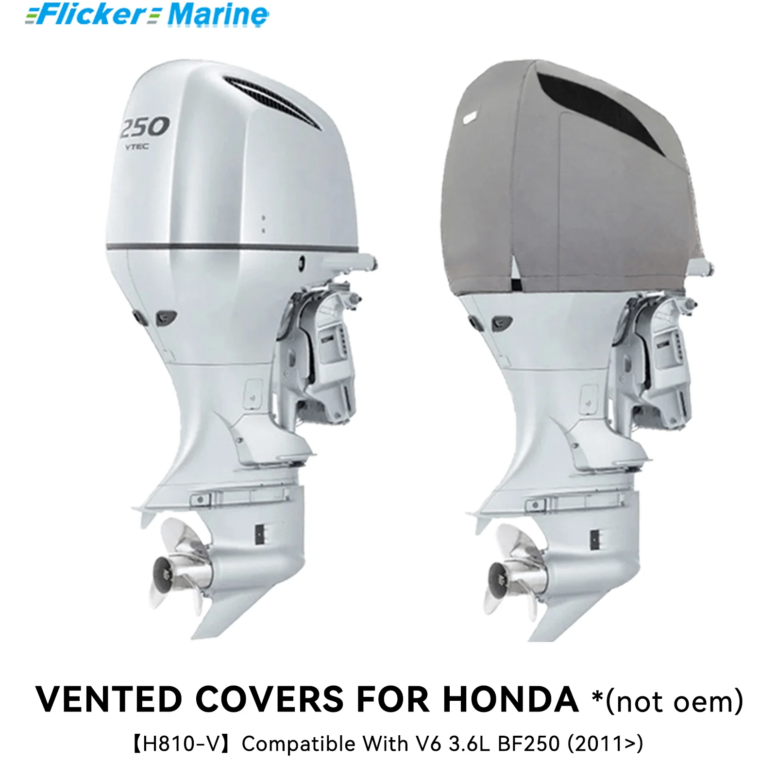Flicker Heavy Duty Vented Engine Cover Compatible with Honda BF250 (2011+) | All-Season, Secure Fit, Waterproof UV
