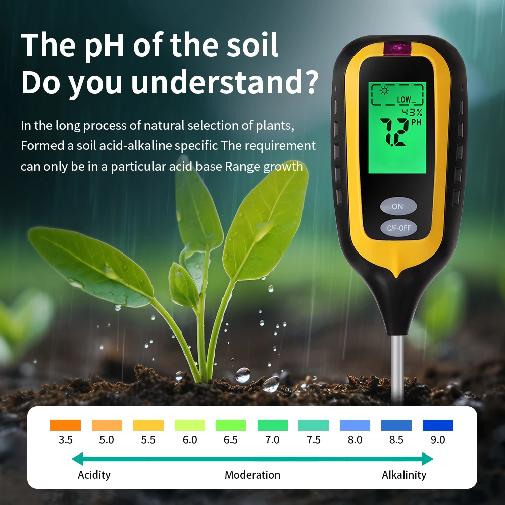 Lcd digital testador de solo fertilidade do solo ph temperatura umidade ambiental luz solar detector umidade jardinagem soli analisador