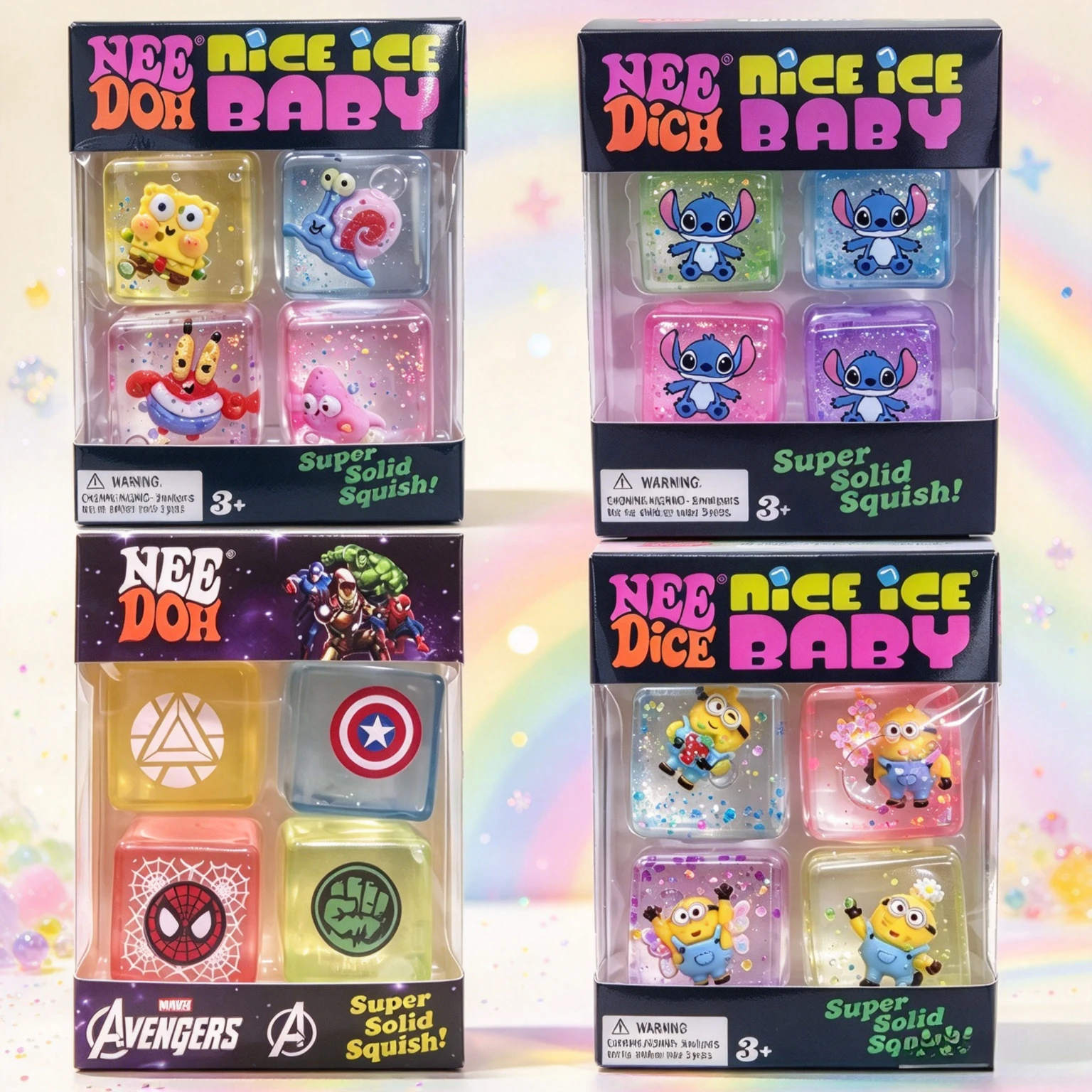 4 Stück NeeDoh Nice Ice Baby Eiswürfel-Quetschspielzeug, langsam zurückfederndes Anti-Angst-Sensorik-Fidget-Spielzeug, Stressabbau-Geschenk für Kinder und Erwachsene – Detail 1