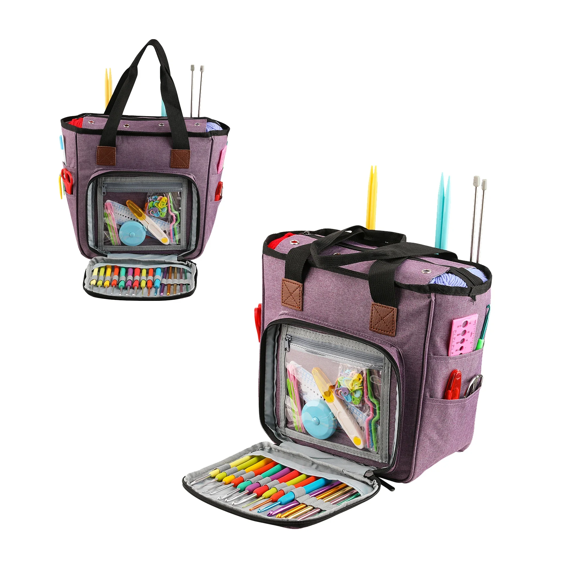 

KOKNIT Knitting Tote Bag Yarn Storage Bag for Knitting Needles Crochet Hooks and Sewing Accessories DIY Sewing Kit Bag For Mom