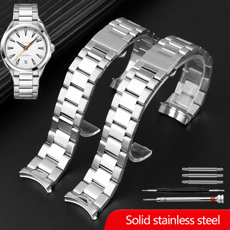 20mm Curved End Metal Watchband For Omega Hippocampus 150 Strap AT150 Men's 300 Solid Stainless Steel Bracelet Watch Band Chain