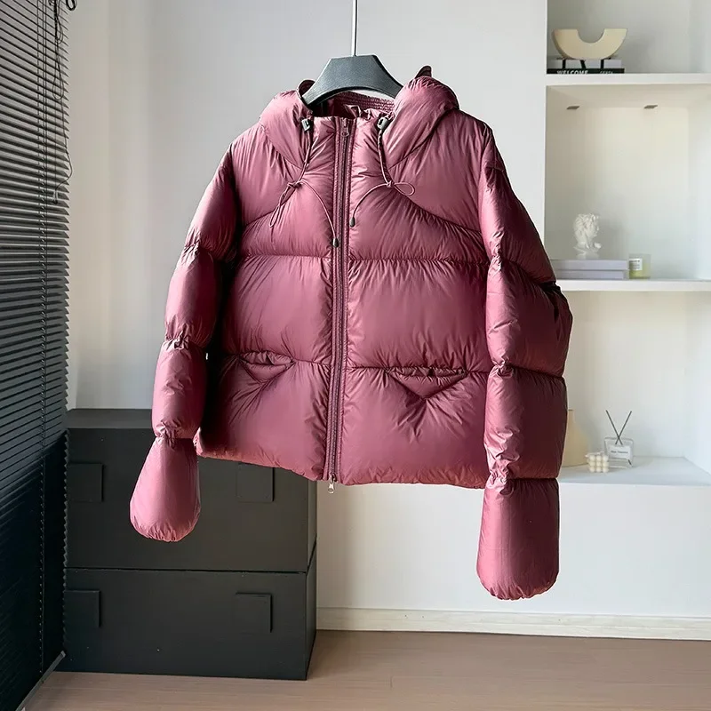 Veste bouffante à capuche en duvet de canard blanc pour femme, épaisse, légère, couleur unie, manteau chaud, Parkas courts, nouvelle collection hiver