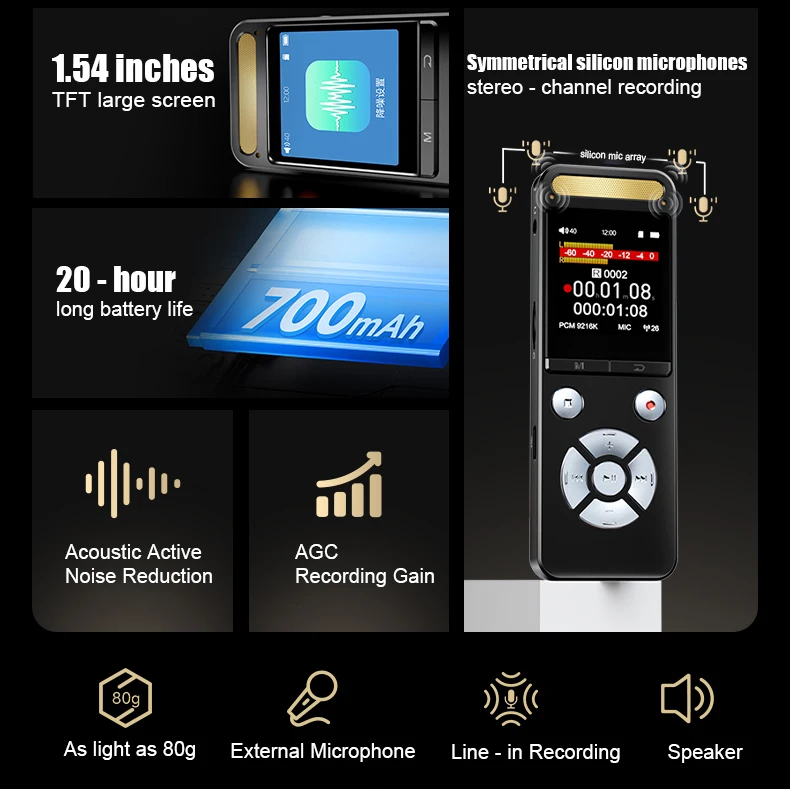 Professioneller Diktiergerät Famue L17 – 9126 KBPS PCM Hi-Res Audio, 32 GB, für Interview, Besprechung, Vorlesung, Beweis, Sammlung – Detail 3