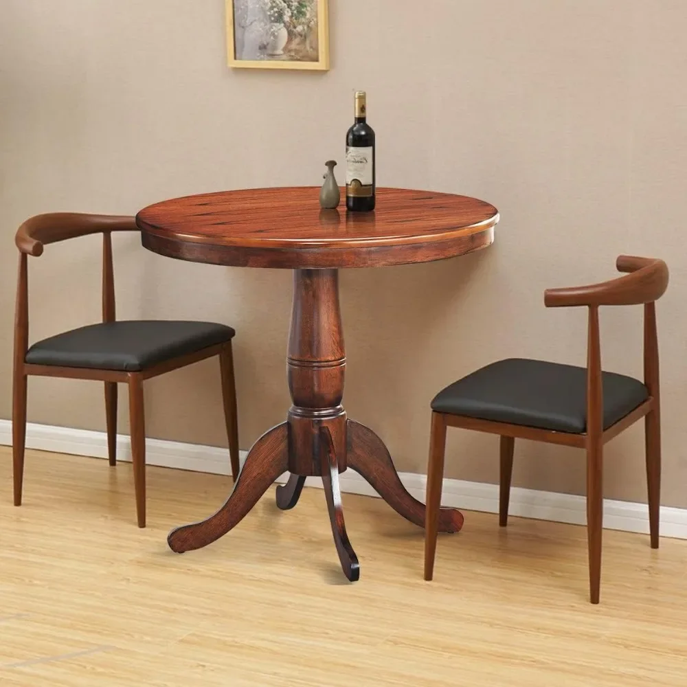 32 Inch Round Dining Table  with Solid Wood Pedestal , Bistro Dining Table for Bar, Kitchen, Restaurant,Dining Room,Walnut