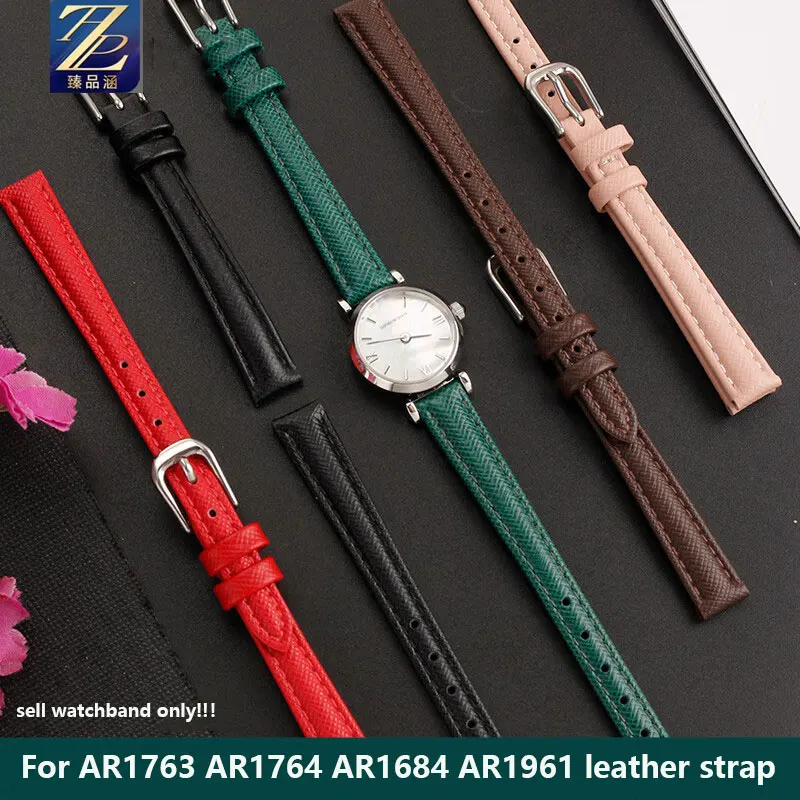 10mm Small Size soft Cowhide Watch Strap For Armani White Moonlight AR1763 AR1764 AR1961 AR1684 Women's Genuine lea-ther strap