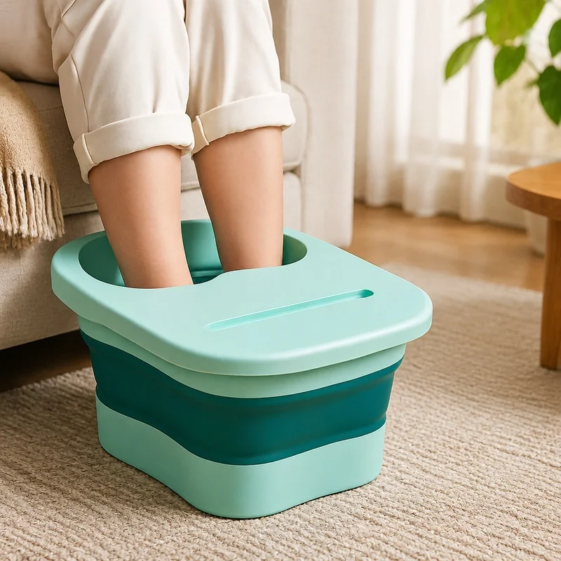 Foldable Foot Bath Tub with Lid, Massage Function, Compact Storage for Home Relaxation