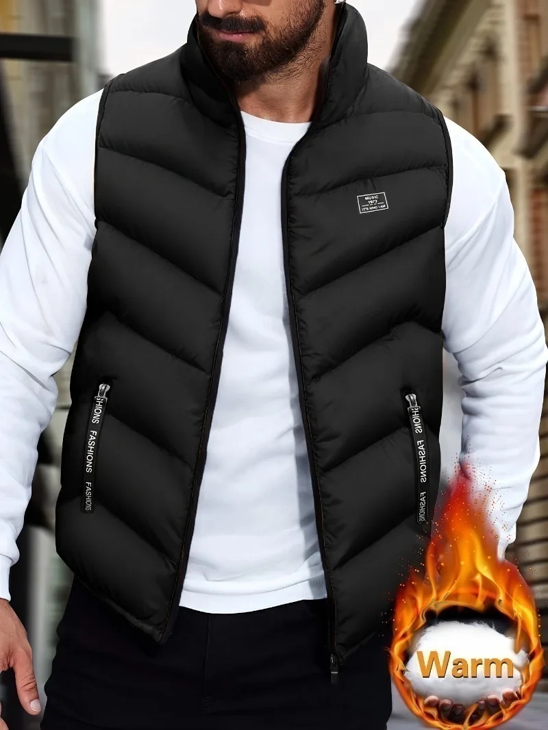 

Men's Sleeveless Jacket for Autumn Winter Lightweight Warm Stand-Up Collar Zippered Vest with Pockets - Casual Loose Fit