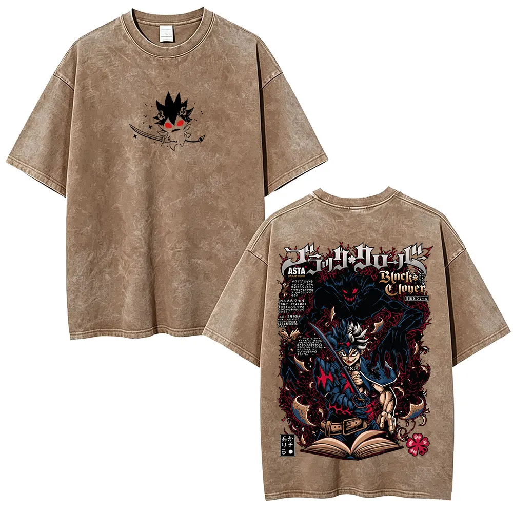 Anime Black Clover Asta Vintage Acid Washed T Shirts Men Women Clothing Fashion T-shirt Casual Short Sleeve T-shirts Streetwear view 3
