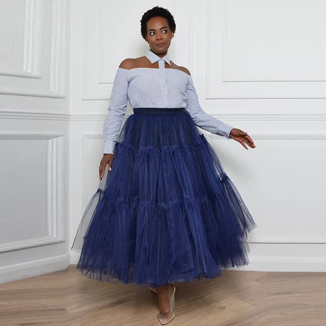 Navy Blue Tulle Skirt Women Ruched Ball Gown Prom Party Skirt Custom Made Color And Length Jupe Elastic Waistband Saias Wedding AliExpress