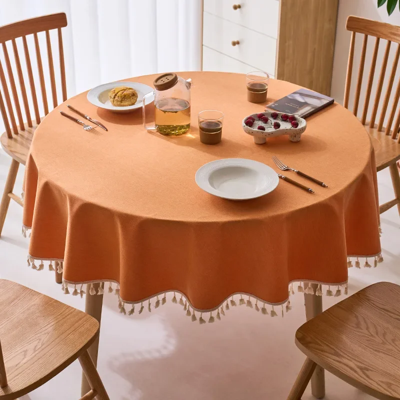 

Large Round Tablecloth Waterproof and Oil-Proof Solid Color Cotton and Linen Round Table Cloth Manteles Para Fiesta