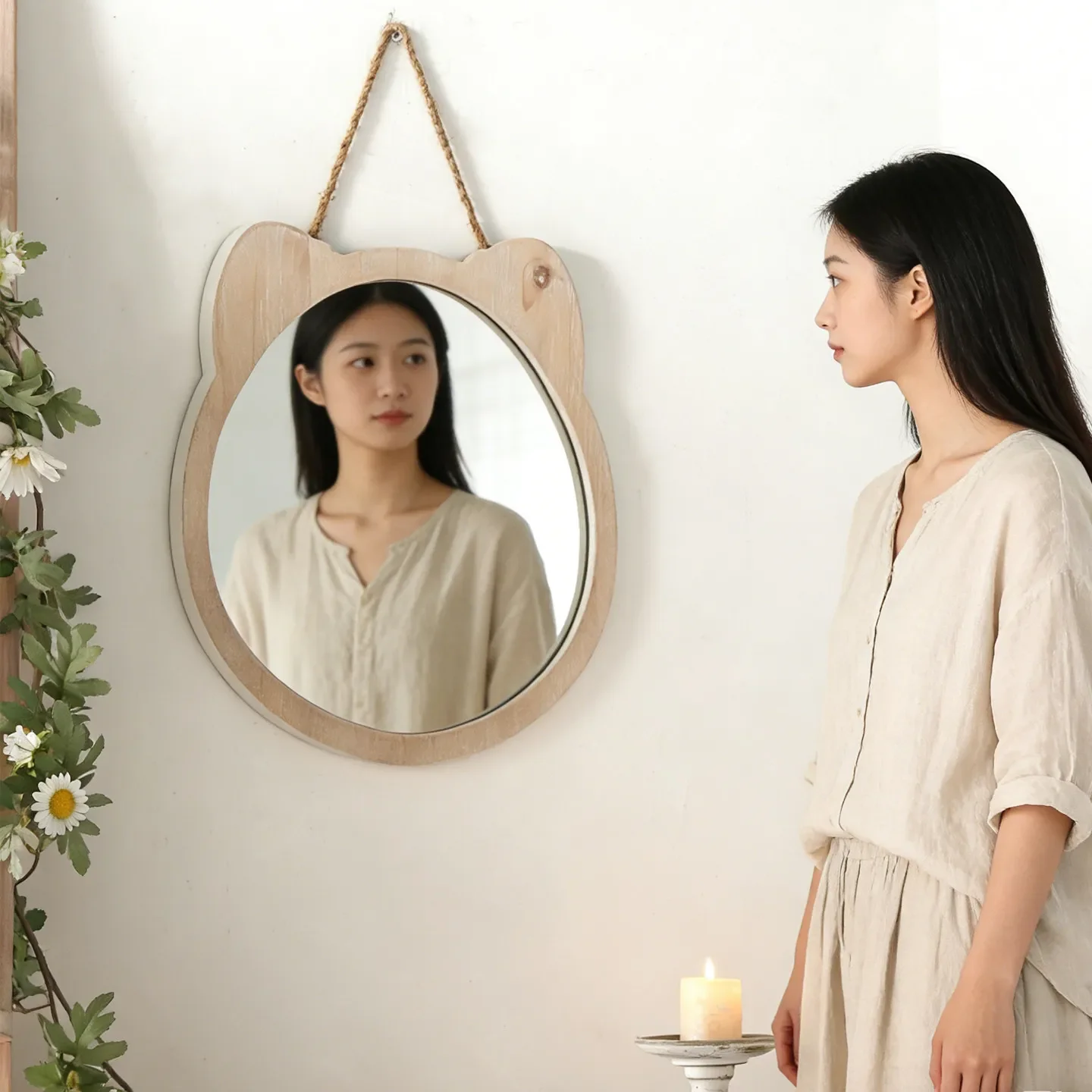 Wabi Sandy Wind Cartoon Hanging  Japanese-Style Homestay Desktop Makeup American Country Wall Decorative Bedroom Makeup Mirror