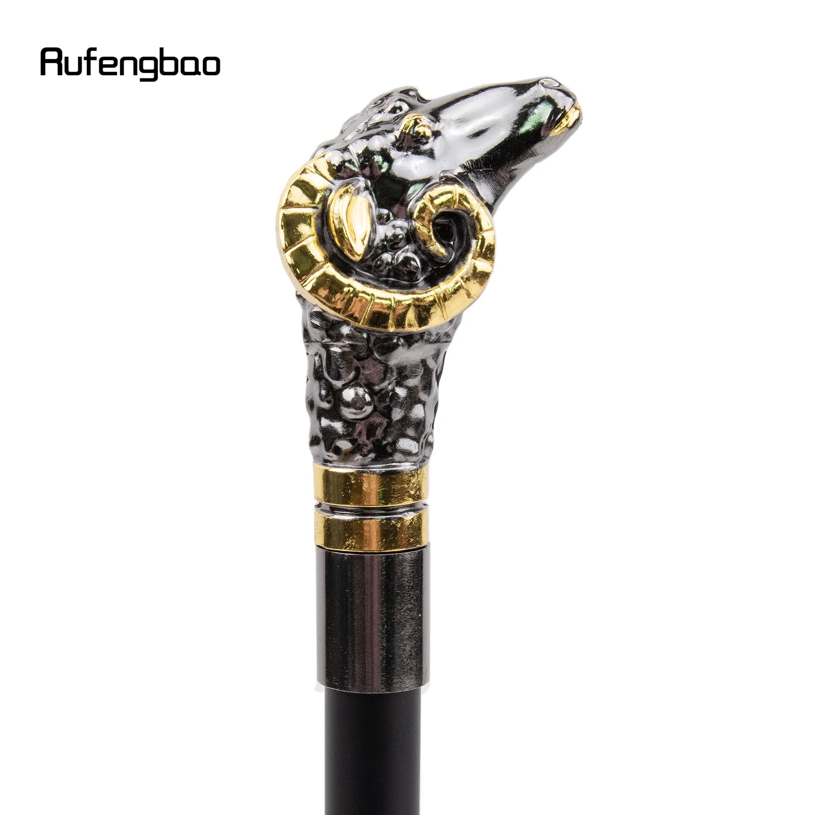 Golden Black Goat Sheep Luxury Walking Stick Party Fashion Elegant Walking Stick Decorative Cospaly Cane Knob Crosier 90cm
