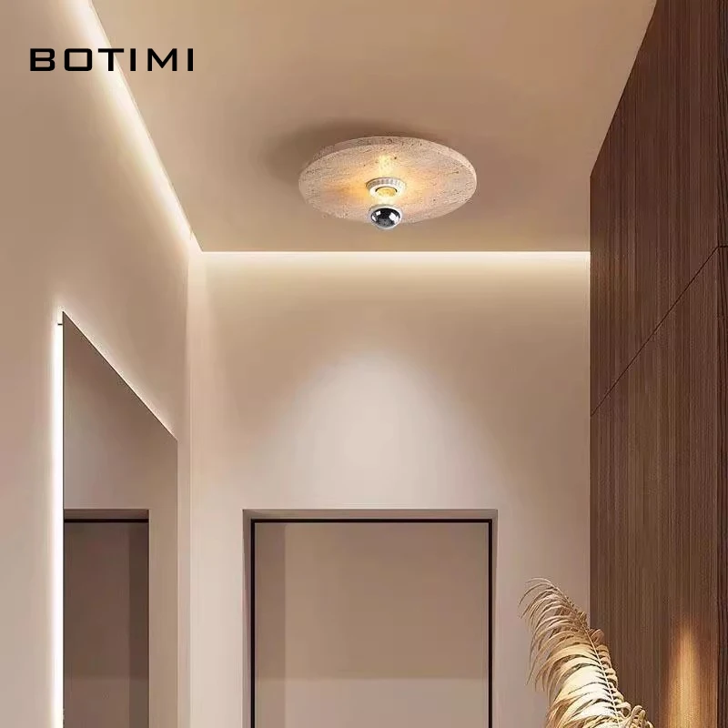 BOTIMI Round Yellow Travertine LED Ceiling Lights For Living Room Surface Mounted Bedroom Lighting Modern ART DECO Rooms Lamp