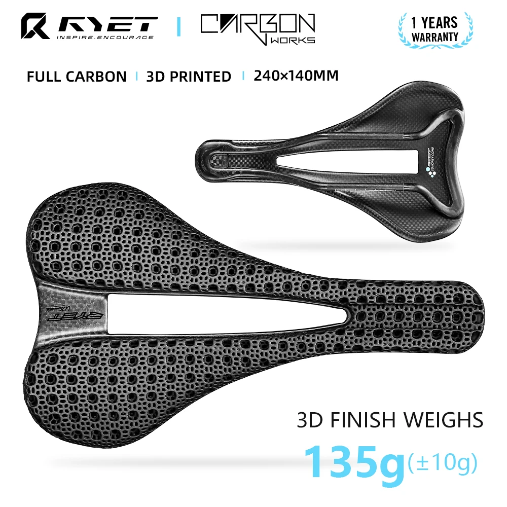 RYET Carbon 3D Printed Saddle 240mm ×140MM Superlight  98g 7*9 Bike Seating For Men Women Triathlon Road MTB Mountain Gravel