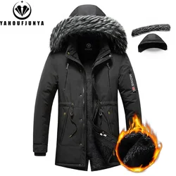 New Winter Men Windproof Fleece Warm Detachable Hooded Parka Jacket Men Solid Zipper Outdoor Casual Fashion Jacket Male Coat 6XL