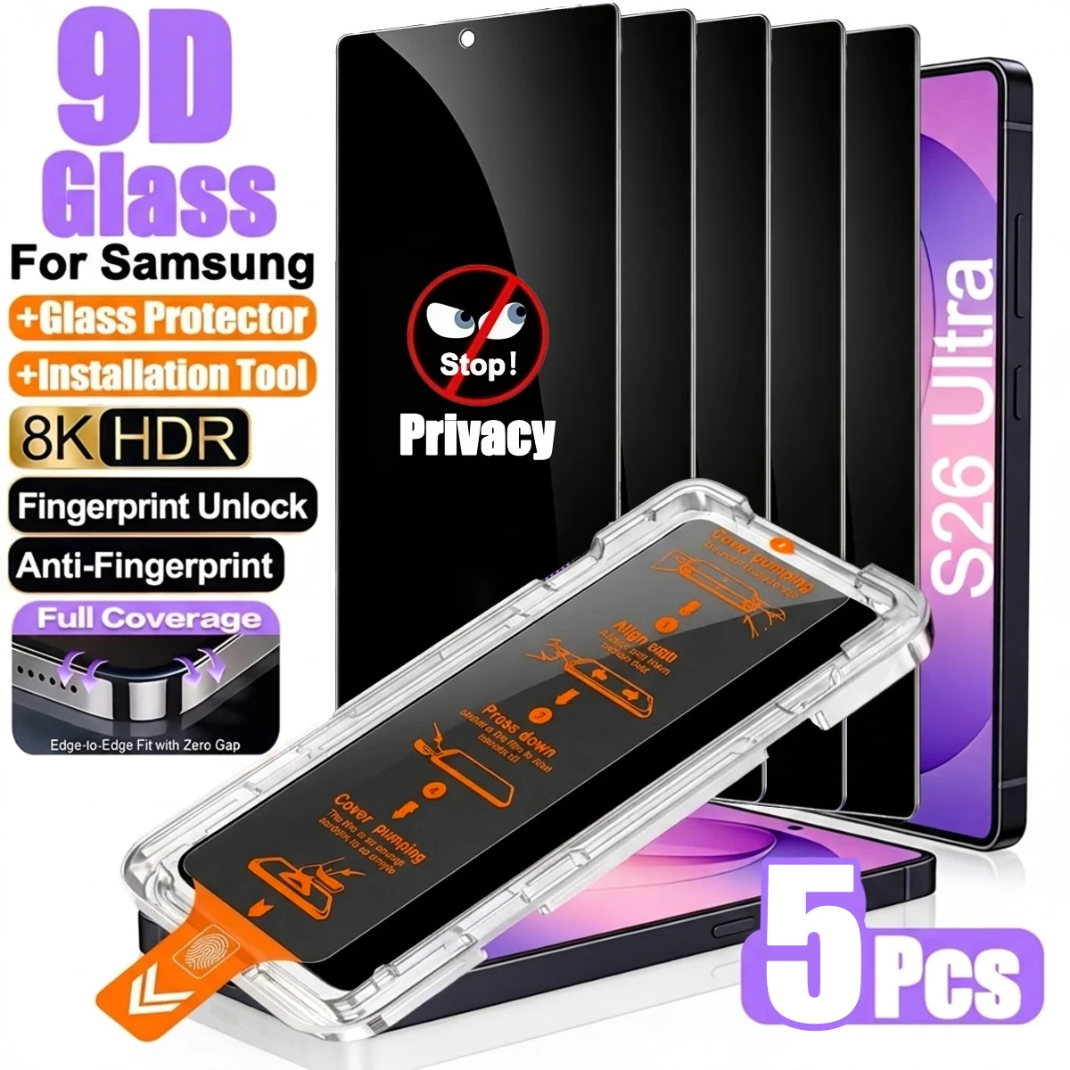 Privacy Screen Protector For Samsung A36 A56 A26 A25 A27 A57 A37 A16 A17 5G A15 A06 A07 A05 A55 A52 A34 Anti-Spy Tempered Glass