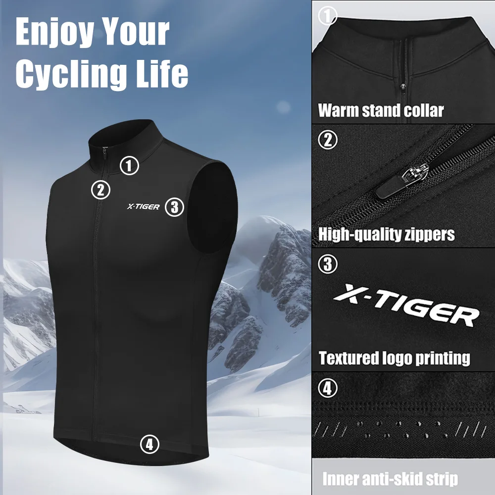 Giacca da ciclismo X-TIGER Gilet da mountain bike antivento e caldo Giacca da ciclismo senza maniche Gilet riflettente da ciclismo leggero