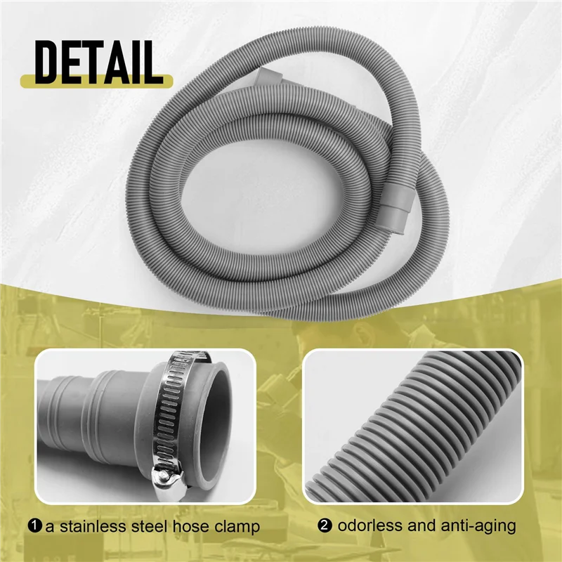 A23E-Drain Hose Extension Set Universal Washing Machine Hose 6.5Ft, Include Drain Hoses Hose Clamps