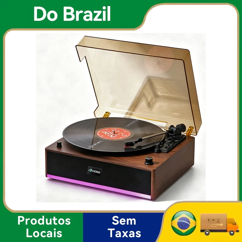 Toca-discos de vinil com alto-falante, toca-discos retrô, toca-discos com transmissão por correia, compatível com fones de ouvido