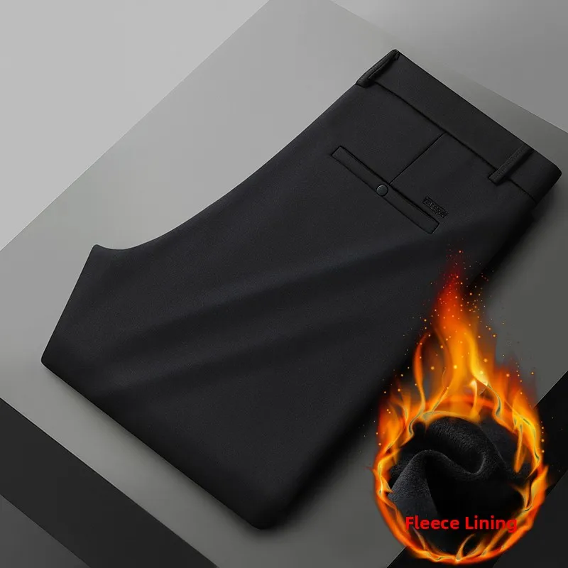 

plus Size Men's Casual Business Trousers Fleece Lined Loose Long Pants Fashionable Urban Style for Autumn Winter Office Wear