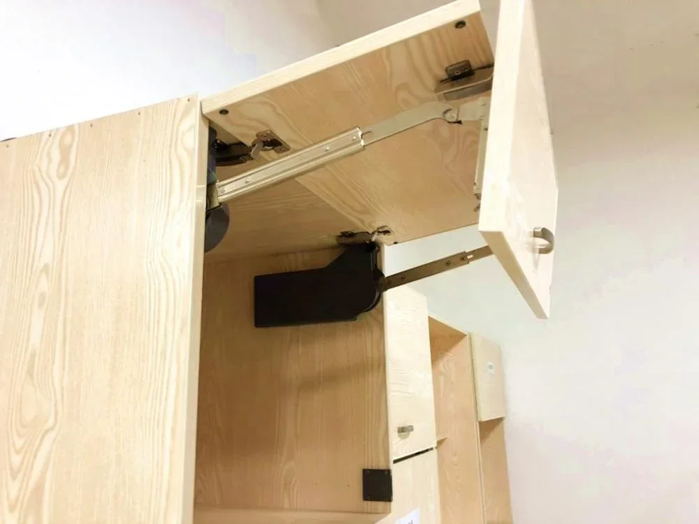 Electric vertical swing lift up cabinet mechanism bi-fold lifting system cabinet support