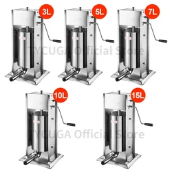 3/5/7L Stainless Steel Sausage Filler Stuffer Salami Maker Vertical Meat Filler Machine HomeManual 4 Nozzles Tube Sausage Maker