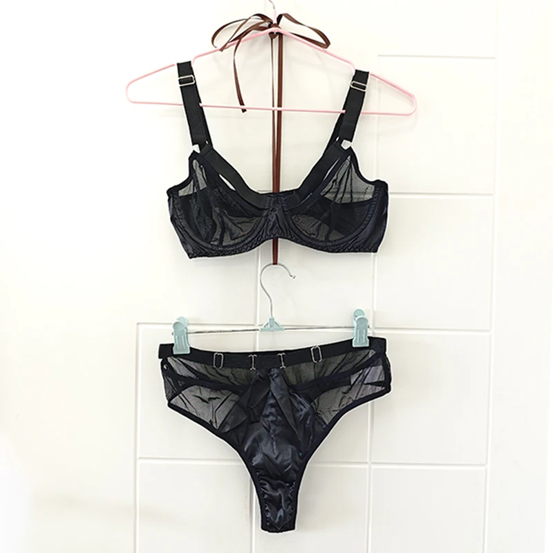 

Черное нижнее белье, чувственный прозрачный бюстгальтер, трусики, комплект Sissy Bilizna, обнаженное прозрачное экзотическое лоскутное нижнее белье, наряды 2025