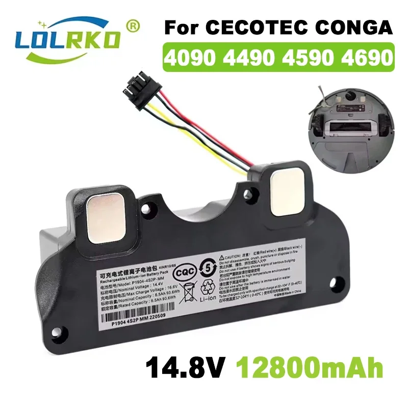 2025 New 12800mAh Replacement Battery For CECOTEC CONGA 4090 4490 4590 4690 Robot Vacuum Cleaner Accessories Spare Parts Tool