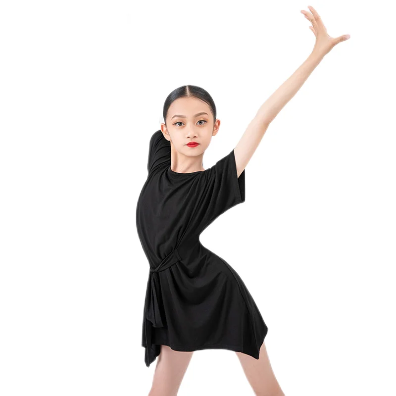 Girls Modal Long Shirt Comfortable Tee Shirt Dress With Belt Round Neck Dancewear Ballroom Dancing Latin Salsa Tango Basic Wear