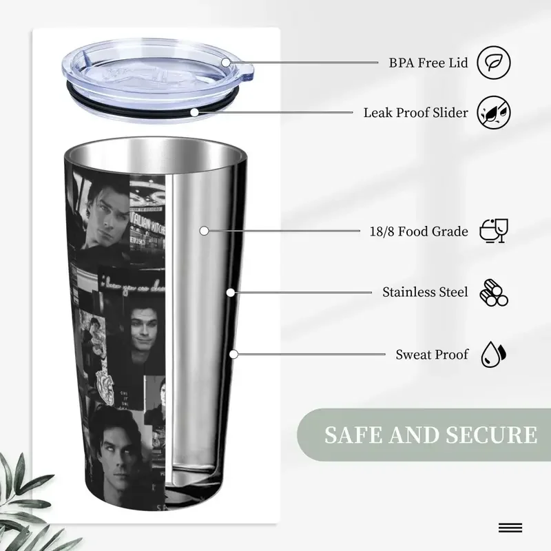 Salvatore The Vampire Diaries 20 Oz Tumbler Vacuum Insulated Thermal Cup with Lid and Straw Stainless Steel Double Wall Mugs