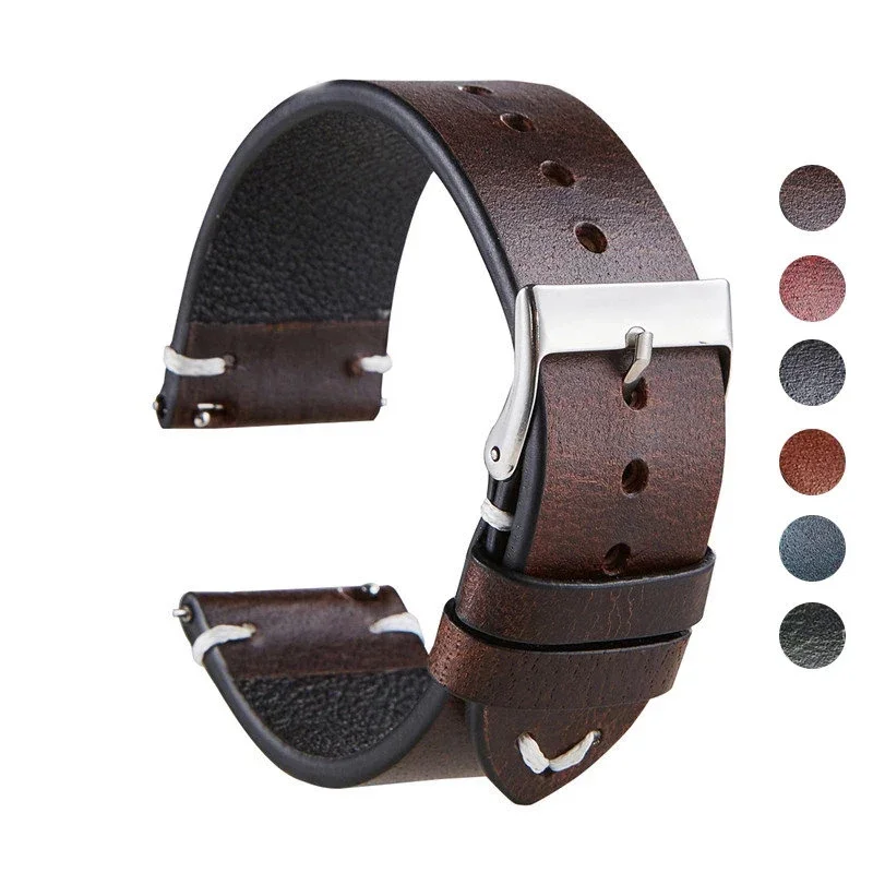 Oil Wax Leather Watch Strap 18mm 20mm 22mm Vintage Watch Band Black Blue Brown Quick Release Watchband Accessories